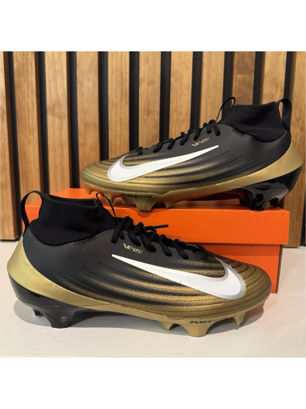 Nike Vapor Pro 1 FB3298-003 Black Gold Football Cleats Mens 10.5